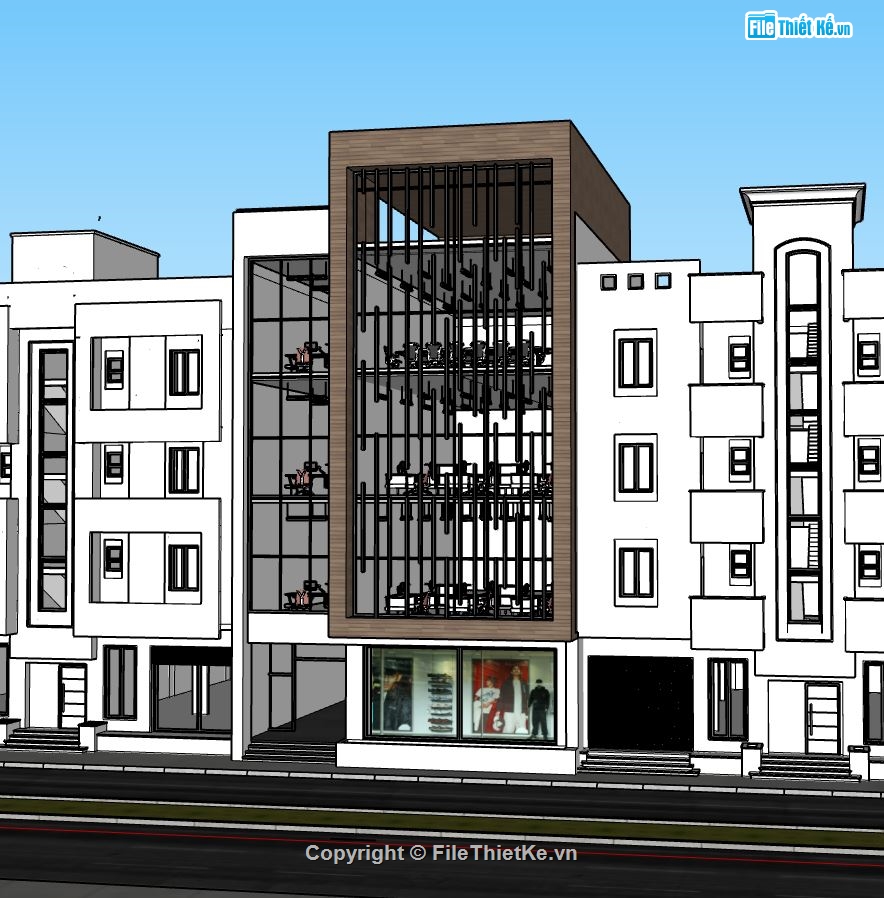 nhà làm việc,nhà làm việc 4 tầng,sketchup nhà làm việc 4 tầng