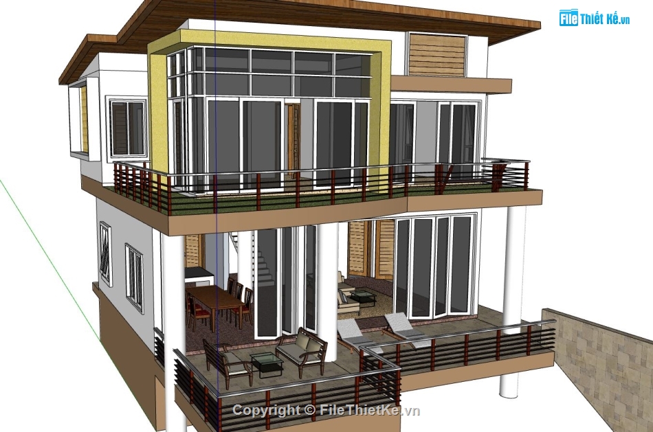 thiết kế nhà 2 tầng,mẫu nhà 2 tầng,sketchup nhà ở 2 tầng