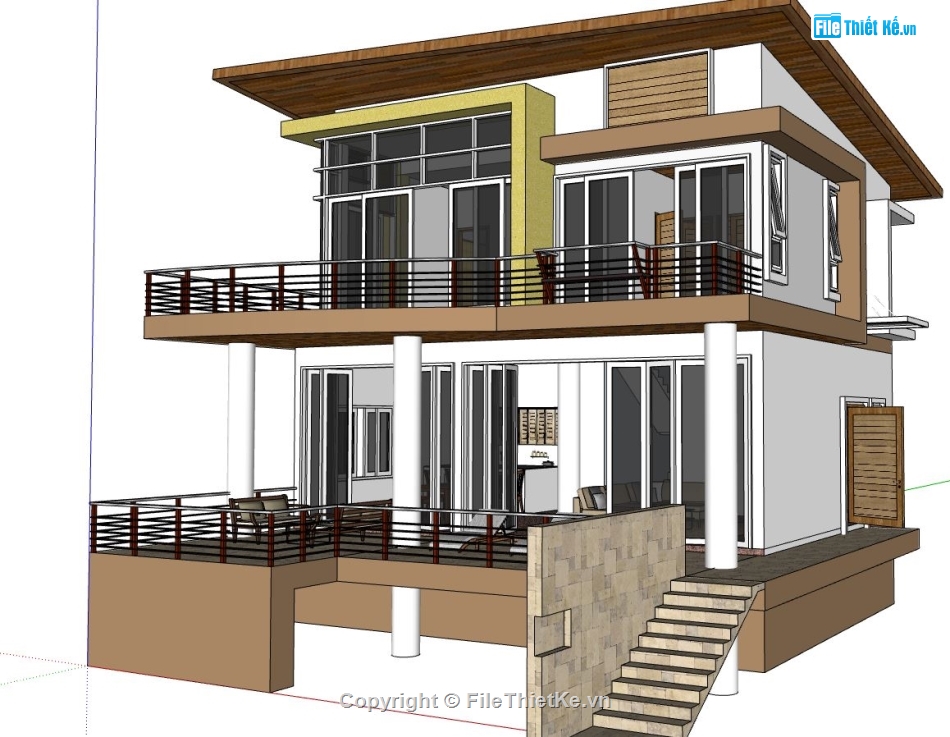 thiết kế nhà 2 tầng,mẫu nhà 2 tầng,sketchup nhà ở 2 tầng