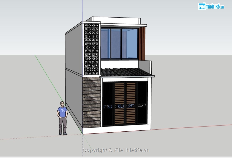 mẫu nhà phố 2 tầng,mẫu nhà 2 tầng,sketchup nhà phố 2 tầng