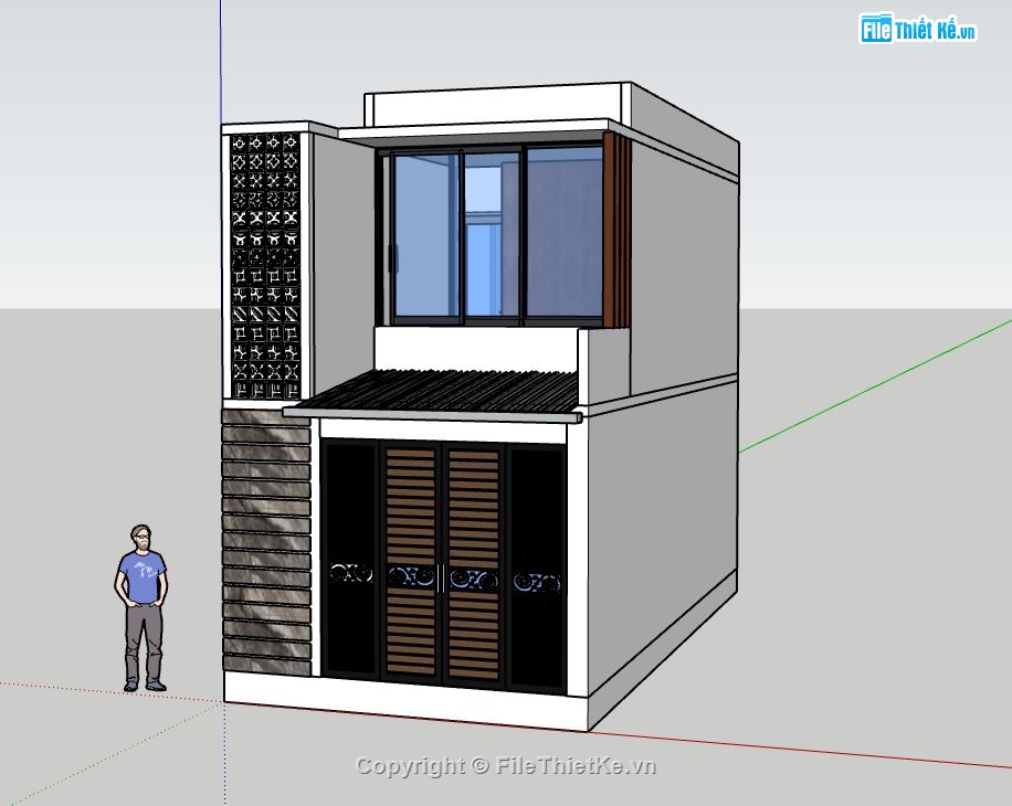 mẫu nhà phố 2 tầng,mẫu nhà 2 tầng,sketchup nhà phố 2 tầng