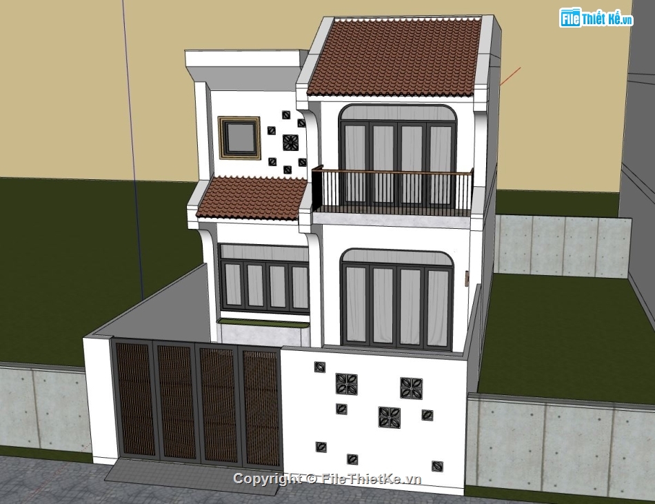 nhà phố 2 tầng,sketchup nhà phố 2 tầng,model su nhà phố 2 tầng