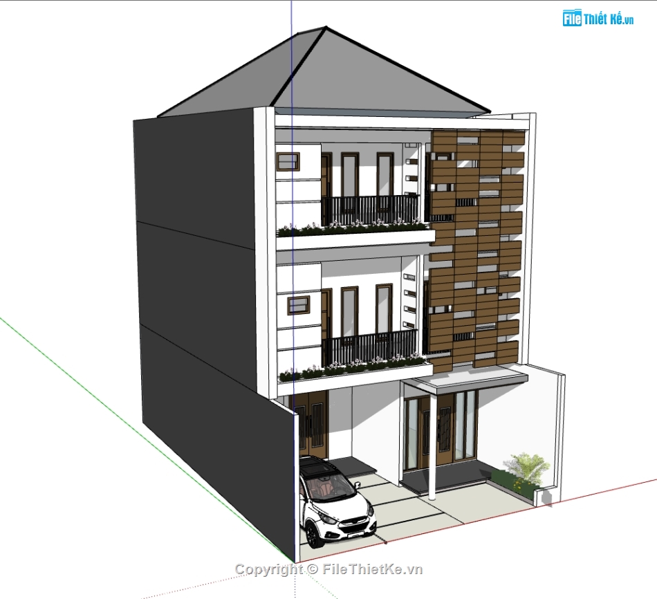 nhà phố 3 tầng,mẫu nhà phố 3 tầng,model su nhà phố 3 tầng,nhà phố 3 tầng sketchup