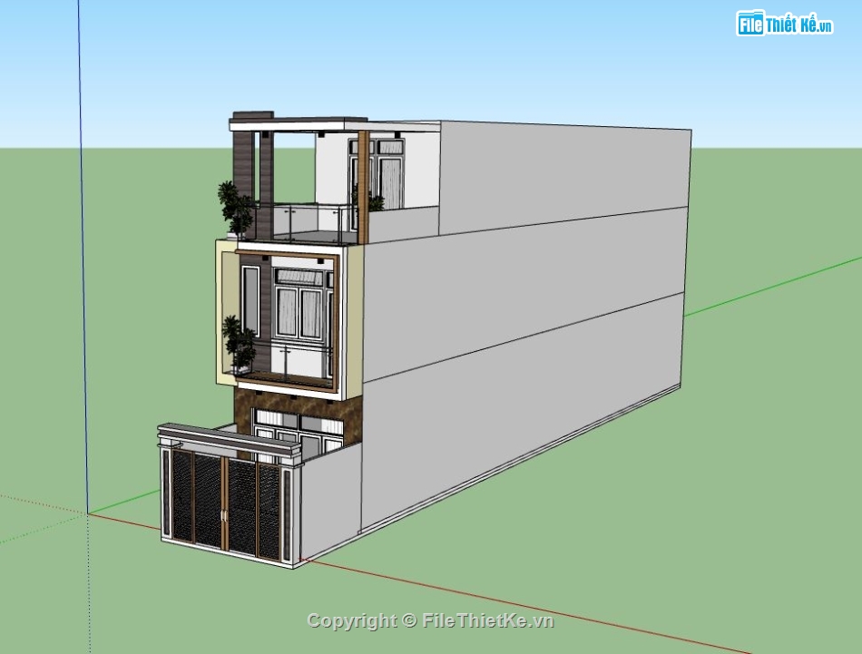 nhà phố 3 tầng,nhà 3 tầng,model sketchup nhà phố 3 tầng