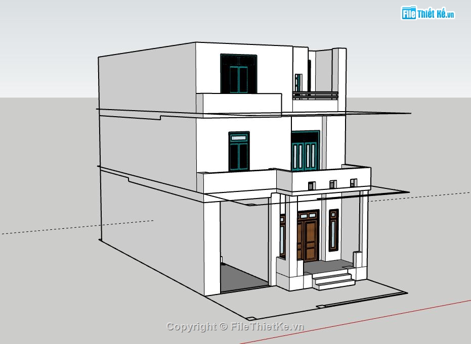 nhà phố 3 tầng,nhà 3 tầng,sketchup nhà phố 3 tầng