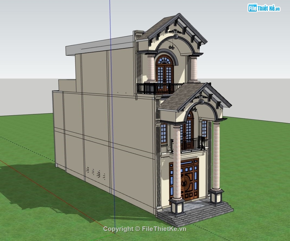 mẫu nhà phố 3 tầng,mẫu nhà 3 tầng,sketchup nhà phố 3 tầng