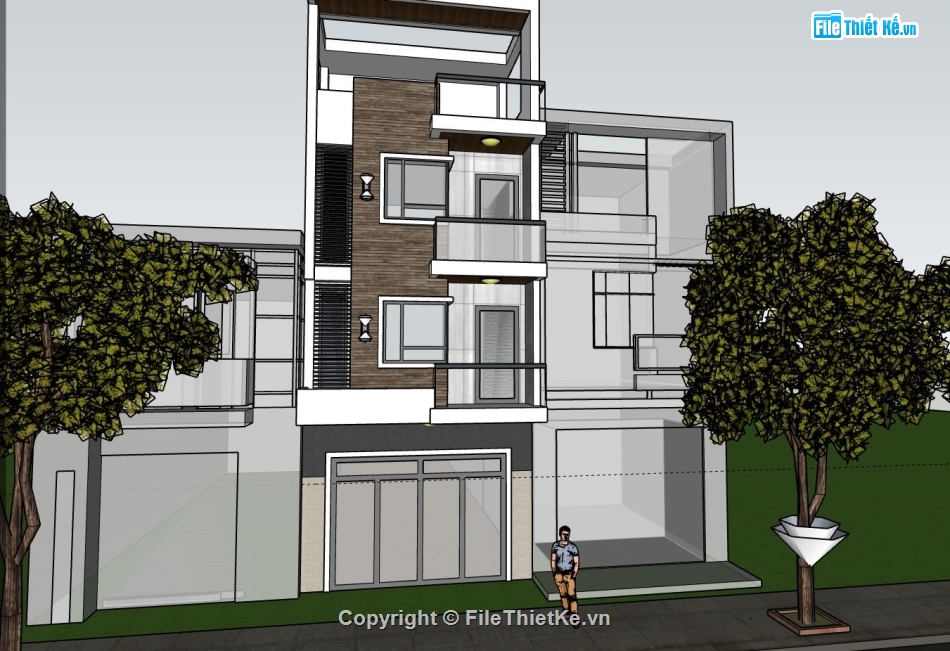 nhà 4 tầng,sketchup nhà phố 4 tầng,su nhà phố 4 tầng