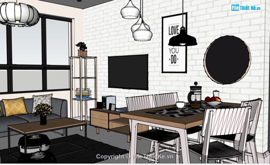 Sketchup mẫu nội thất,nội thất khách bếp,file sketchup nội thất khách bếp