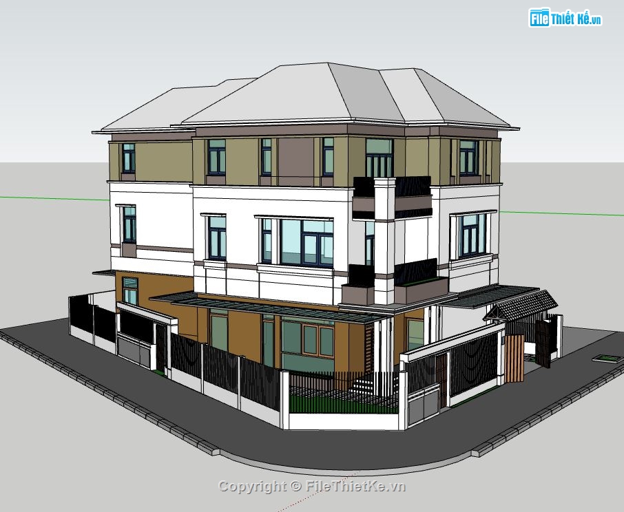 biệt thự 3 tầng,model biệt thự 3 tầng,sketchup biệt thự 3 tầng