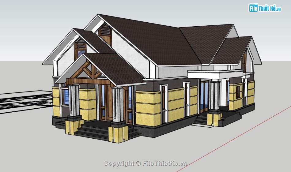 sketchup nhà 1 tầng,sketchup mẫu nhà 1 tầng,model su nhà 1 tầng