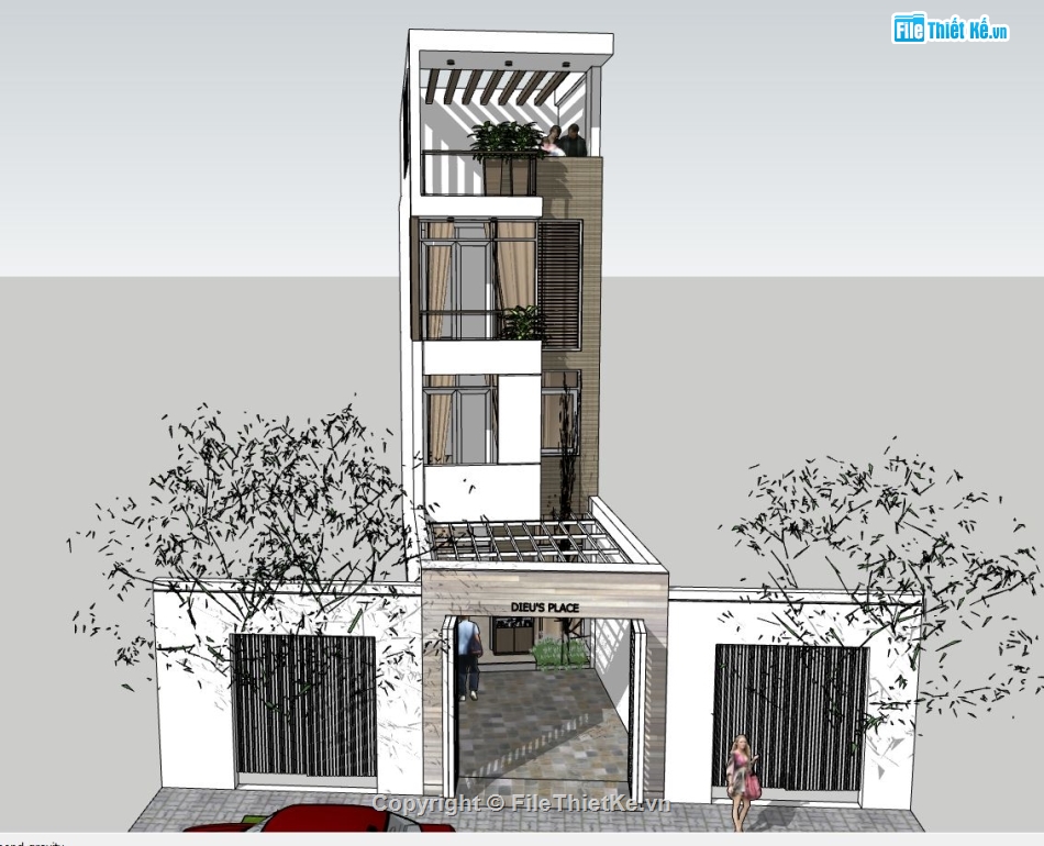 nhà phố 3 tầng,sketchup nhà phố 3 tầng,model su nhà phố 3 tầng