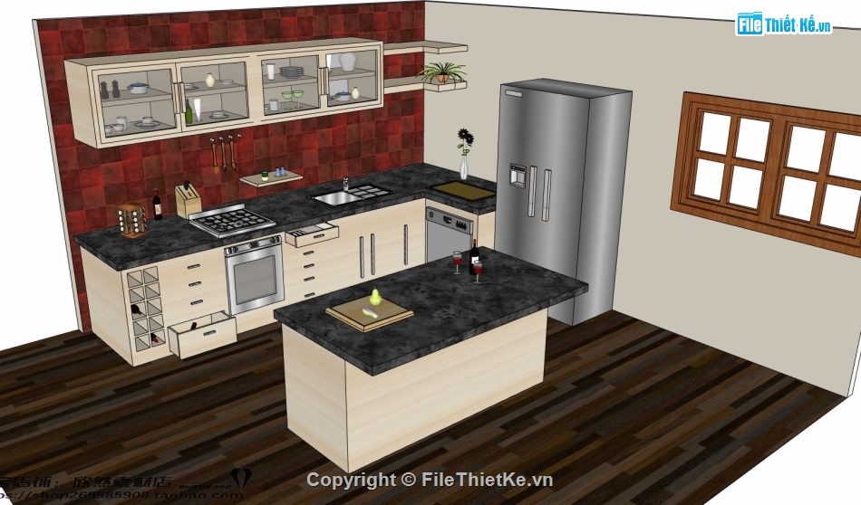 nội thất phòng bếp,Sketchup mẫu nội thất,sketchup phòng bếp