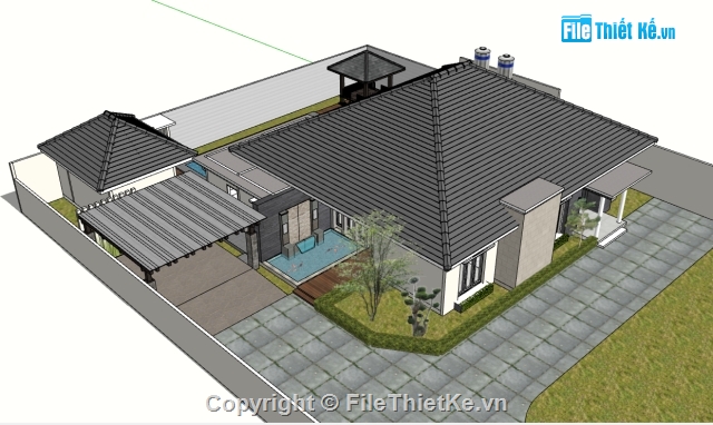 nhà biệt thự,biệt thự mẫu,nhà có bể bơi,mẫu nhà biệt thự,mẫu biệt thự,Sketchup