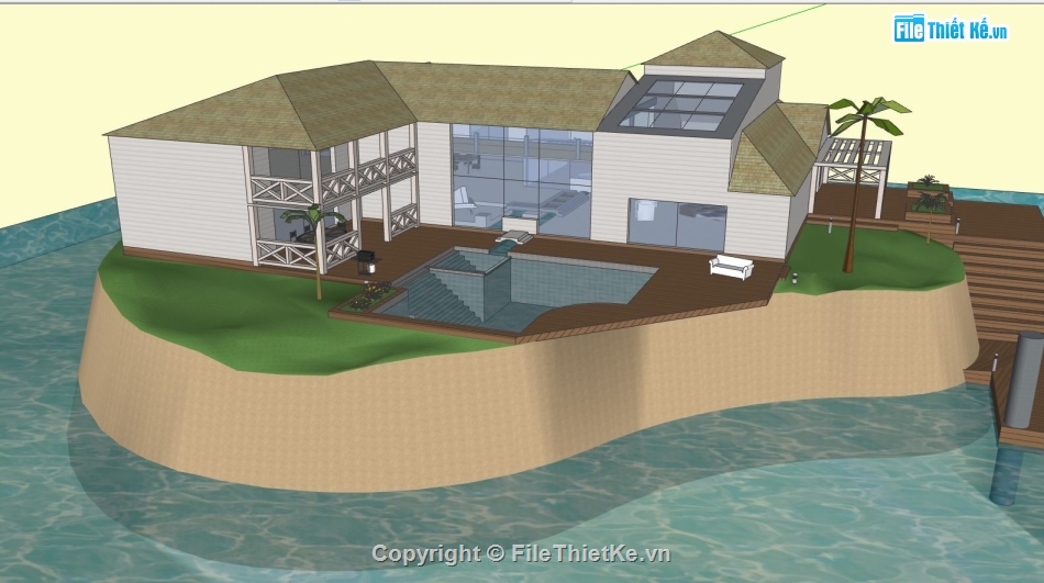 biệt thự 2 tầng,sketchup biệt thự 2 tầng,thiết kế model sketchup biệt thự