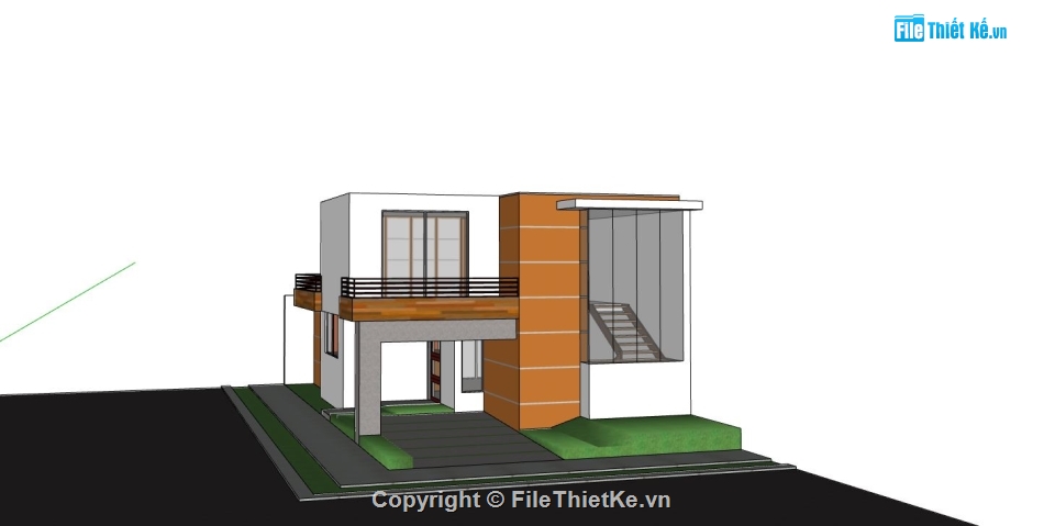 nhà phố 2 tầng,file sketchup nhà phố 2 tầng,thiết kế nhà phố hiện đại