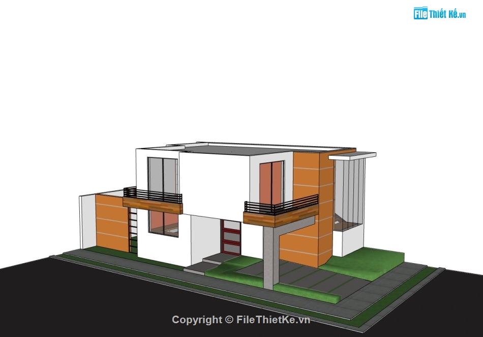 nhà phố 2 tầng,file sketchup nhà phố 2 tầng,thiết kế nhà phố hiện đại