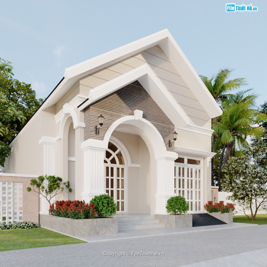 nhà 1 tầng,nhà 1 tầng mái thái,model su nhà 1 tầng,nhà 1 tầng file cad
