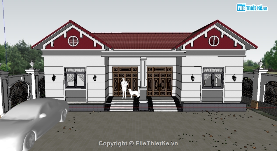 nhà,Sketchup nhà,nhà 3 gian,model sketchup,3 gian,nha 2 phong ngu