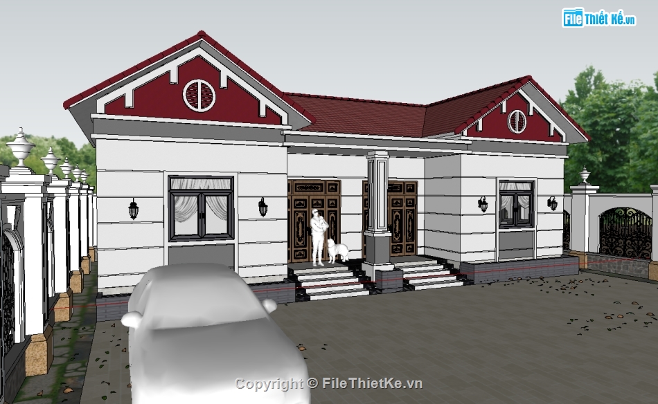 nhà,Sketchup nhà,nhà 3 gian,model sketchup,3 gian,nha 2 phong ngu