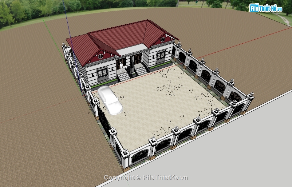 nhà,Sketchup nhà,nhà 3 gian,model sketchup,3 gian,nha 2 phong ngu