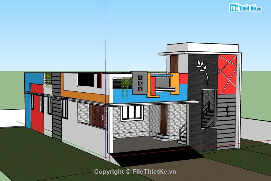 Nhà phố 1 tầng,model su nhà phố 1 tầng,nhà phố 1 tầng file su,sketchup nhà phố 1 tầng