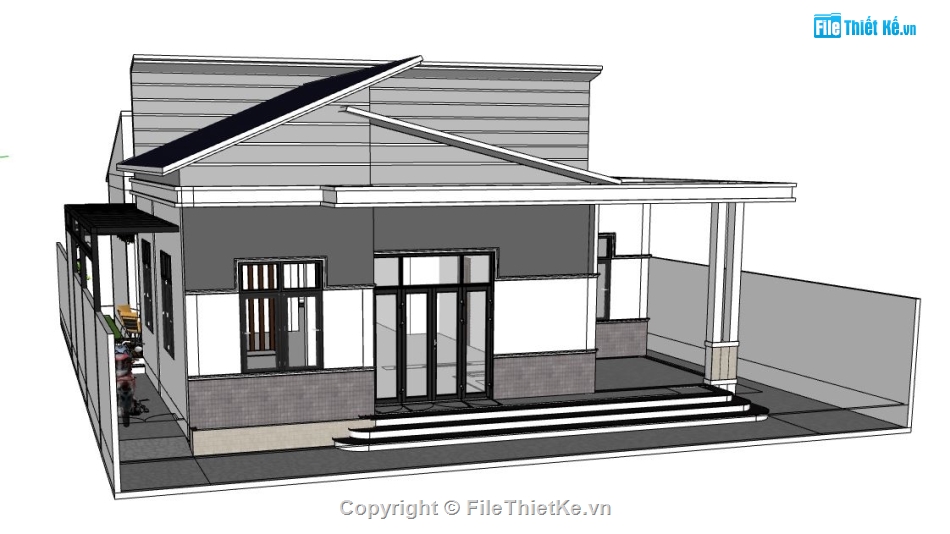 sketchup nhà 1 tầng,Sketchup nhà phố,nhà phố 1 tầng