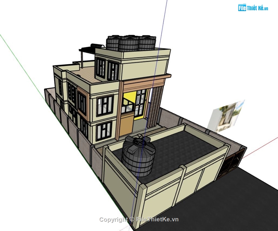 nhà phố 2 tầng 1 tum,file sketchup nhà phố hiện đại,mẫu sketchup nhà phố,thiết kế nhà phố đẹp