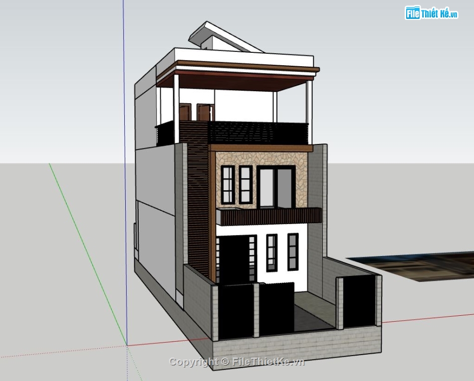 nhà phố 2 tầng 1 tum,sketchup nhà phố 2 tầng 1 tum,mẫu nhà phố 2 tầng 1 tum