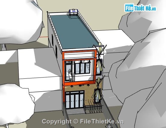 Nhà phố 2 tầng,model su nhà phố 2 tầng,file sketchup nhà phố 2 tầng