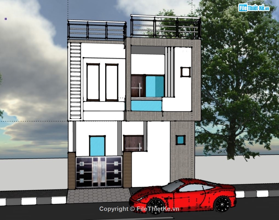 Nhà phố 2 tầng,Nhà 2 tầng đẹp,file su nhà phố 2 tầng,sketchup nhà phố 2 tầng