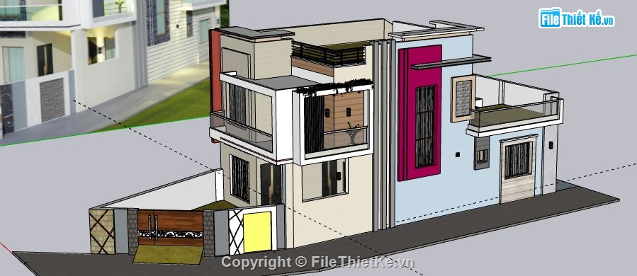 Nhà phố 2 tầng,model su nhà phố 2 tầng,nhà phố 2 tầng file su,sketchup nhà phố 2 tầng,nhà phố 2 tầng model su