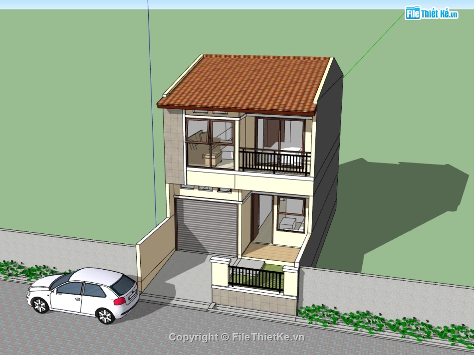 nhà phố 2 tầng,sketchup nhà phố,su nhà phố 2 tầng,nhà phố 2 tầng sketchup
