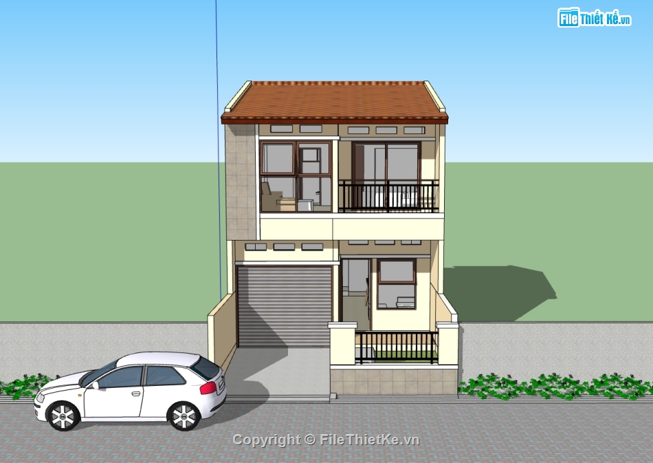nhà phố 2 tầng,sketchup nhà phố,su nhà phố 2 tầng,nhà phố 2 tầng sketchup