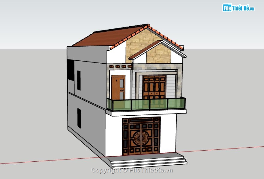 nhà phố 2 tầng,model su nhà phố 2 tầng,sketchup nhà phố 2 tầng