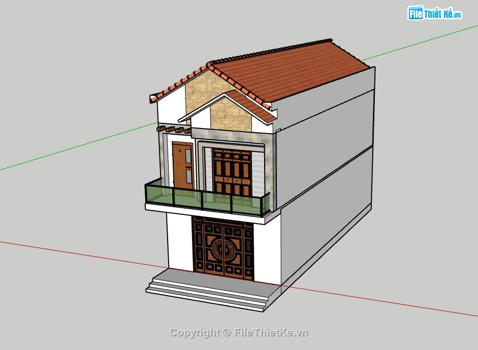 nhà phố 2 tầng,model su nhà phố 2 tầng,sketchup nhà phố 2 tầng