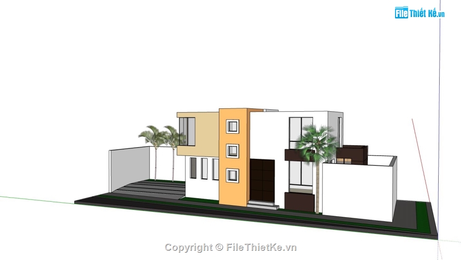 nhà phố 2 tầng,sketchup nhà phố 2 tầng,3d nhà phố 2 tầng