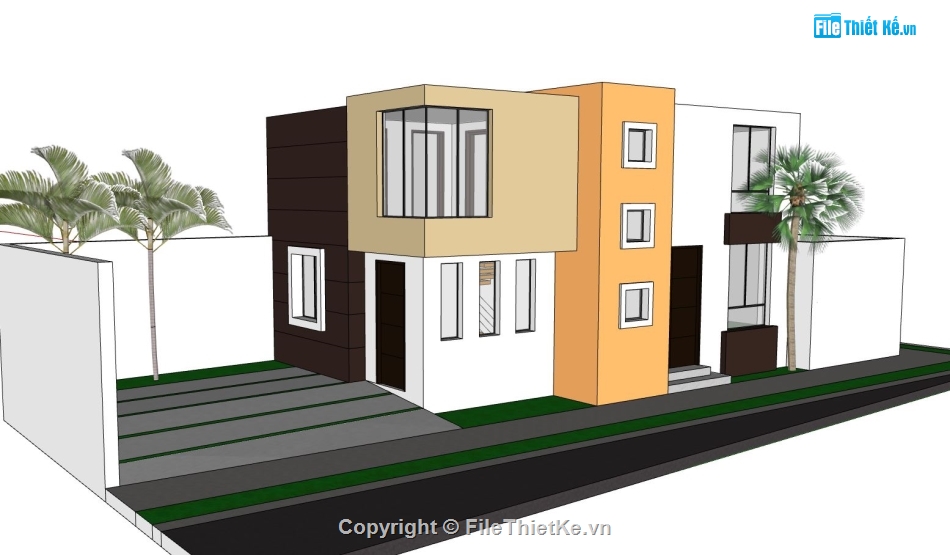 nhà phố 2 tầng,sketchup nhà phố 2 tầng,3d nhà phố 2 tầng