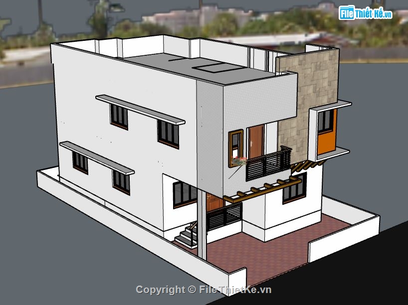 Nhà phố 2 tầng,file su nhà phố 2 tầng,sketchup nhà phố 2 tầng,nhà phố 2 tầng sketchup