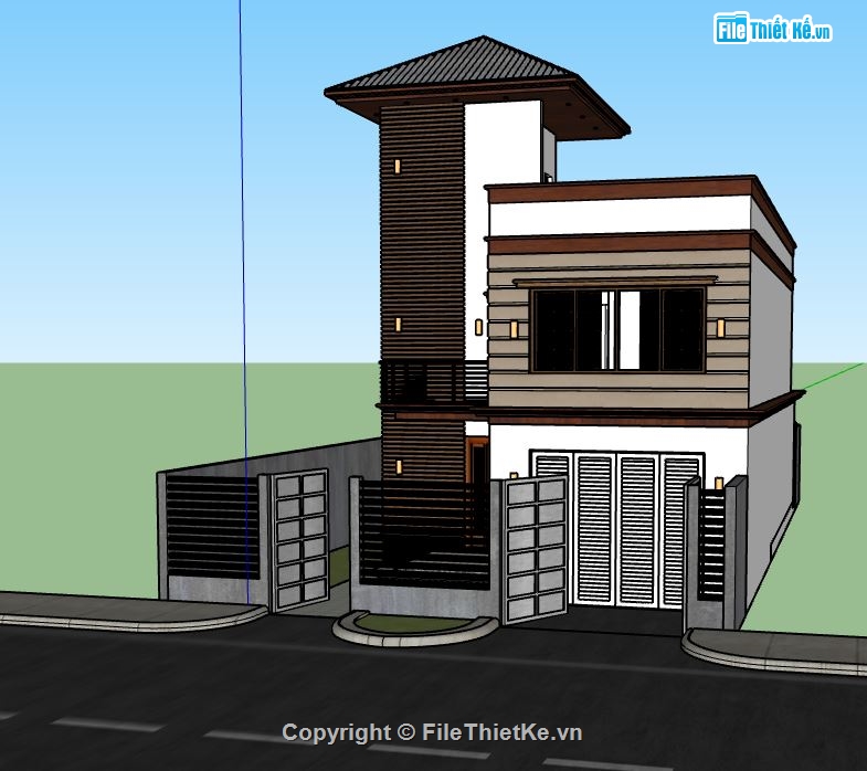 nhà phố 2 tầng đẹp,Sketchup nhà phố,nhà phố  2 tầng