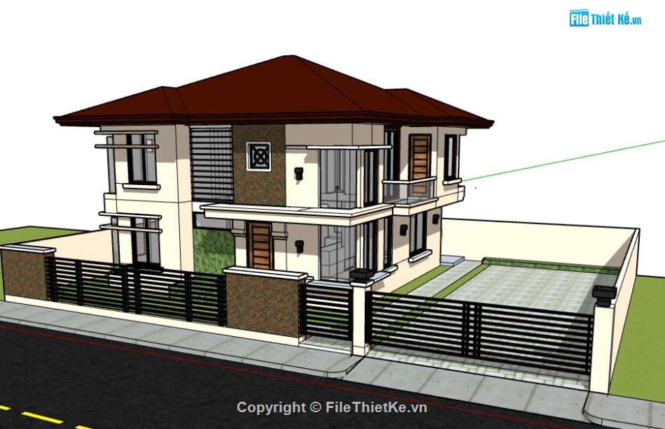 nhà phố 2 tầng đẹp,nhà phố  2 tầng,sketchup nhà phố 2 tầng