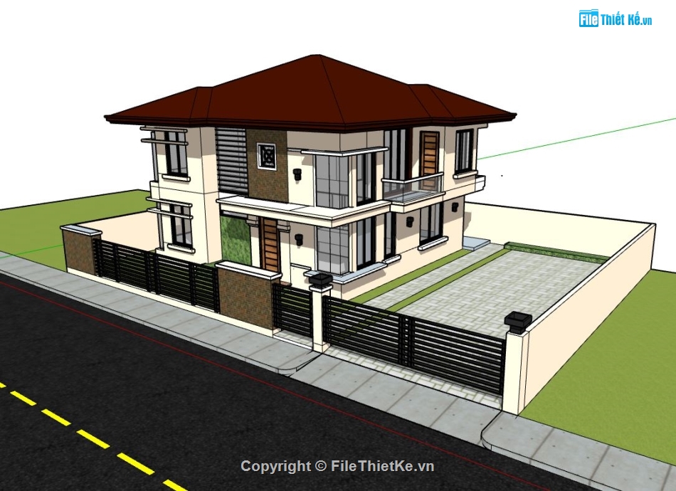 nhà phố 2 tầng đẹp,nhà phố  2 tầng,sketchup nhà phố 2 tầng