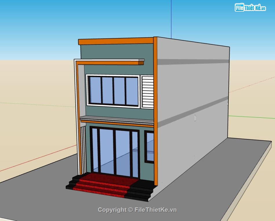 mẫu nhà phố hiện đại,nhà phố 2 tầng sketchup,model su nhà phố 2 tầng,nhà phố 2 tầng