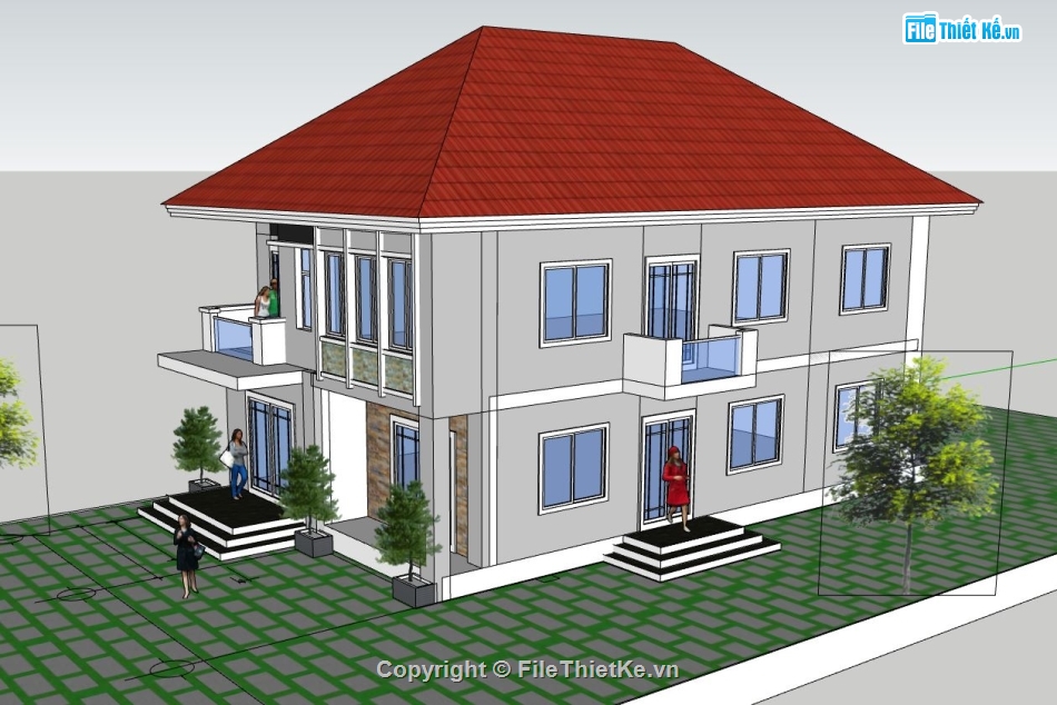 sketchup nhà phố 2 tầng,file su nhà phố 2 tầng,mẫu nhà phố 2 tầng