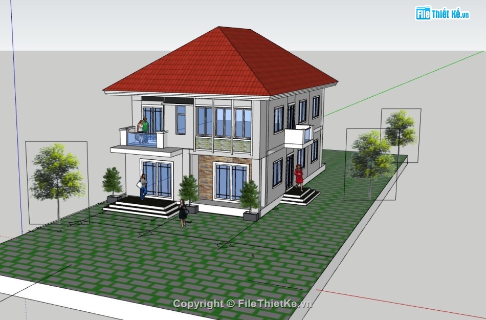 sketchup nhà phố 2 tầng,file su nhà phố 2 tầng,mẫu nhà phố 2 tầng