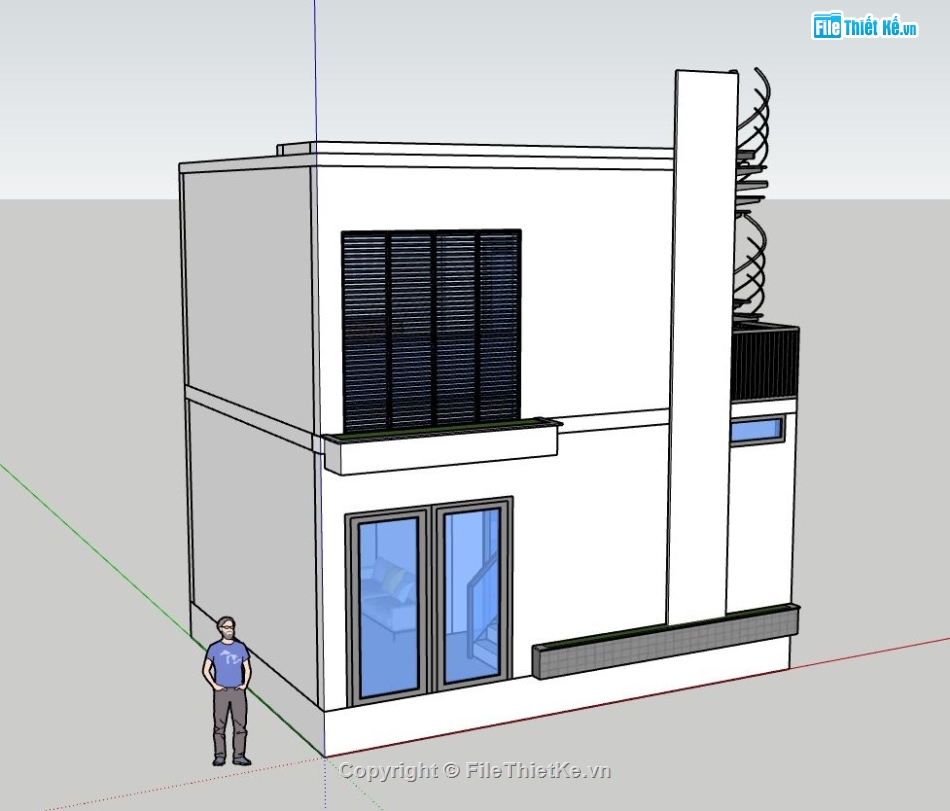 Sketchup nhà phố,nhà phố 2 tầng,model nhà phố 2 tầng