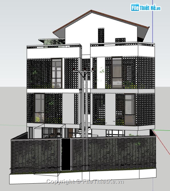 nhà phố 3 tầng 1 tum,nhà phố 2 mặt tiền 8.2x12.1m,model sketchup nhà phố 3 tầng,nhà phố 3 tầng file sketchup