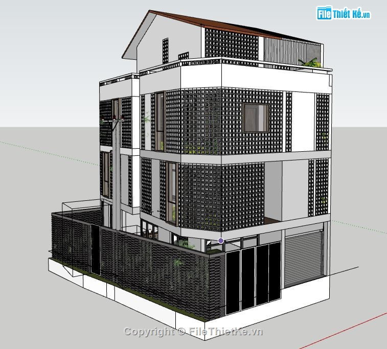 nhà phố 3 tầng 1 tum,nhà phố 2 mặt tiền 8.2x12.1m,model sketchup nhà phố 3 tầng,nhà phố 3 tầng file sketchup