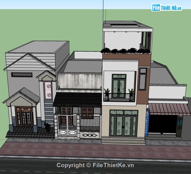Nhà phố 3 tầng,model su nhà phố 3 tầng,sketchup nhà phố 3 tầng