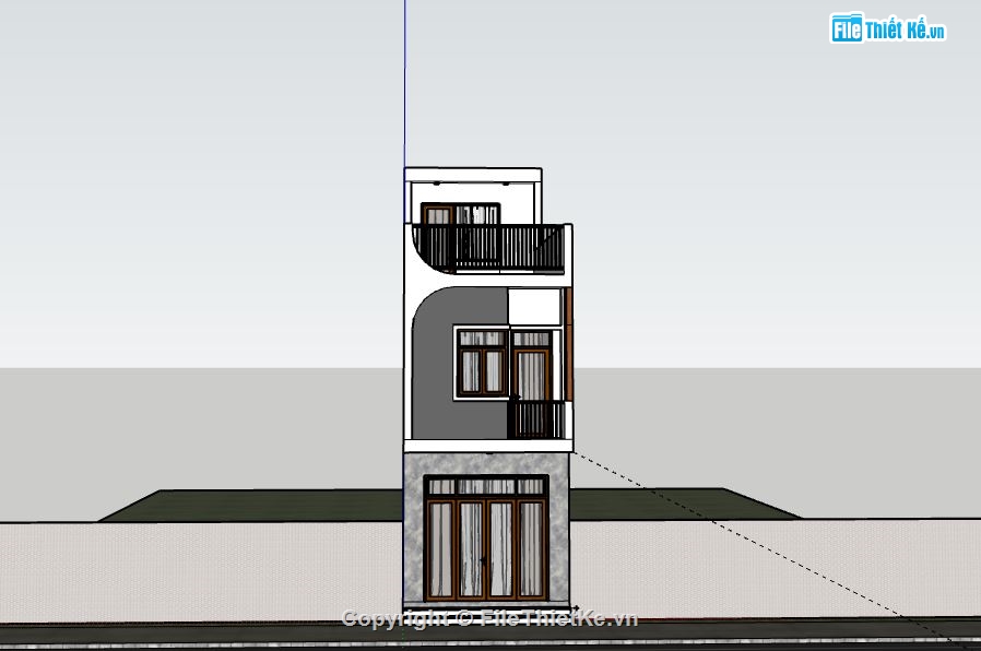 Nhà phố 3 tầng,model su nhà phố 3 tầng,file sketchup nhà phố 3 tầng hiện đại