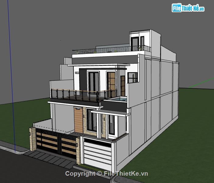 Nhà phố 3 tầng,model su nhà phố 3 tầng,sketchup nhà phố 3 tầng